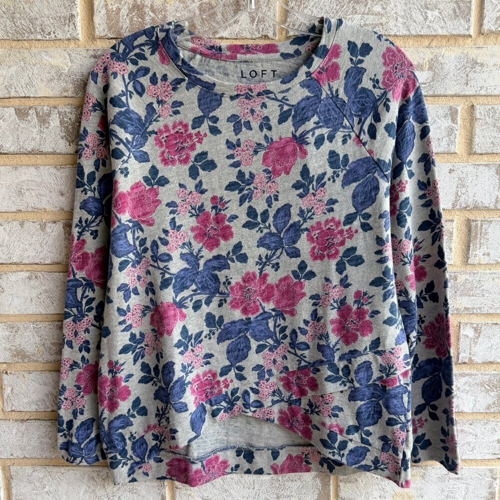 LOFT Long Sleeve Crew Neck Criss Cross Hem Floral Sweatshirt Women's Size XS